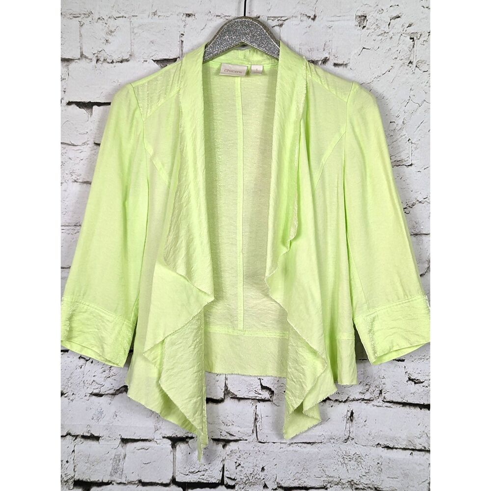 CHICO'S Vibrant Neon Open-Front Shimmer Waterfall Jacket Shacket Size 1 (M/8)
